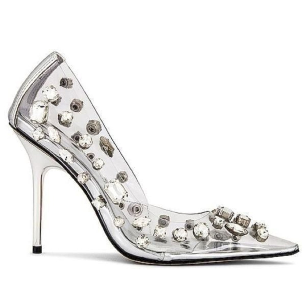 NEW Good American Cinder-F-Ing-Rella Pump Womens 4 Silver Clear Crystal PVC